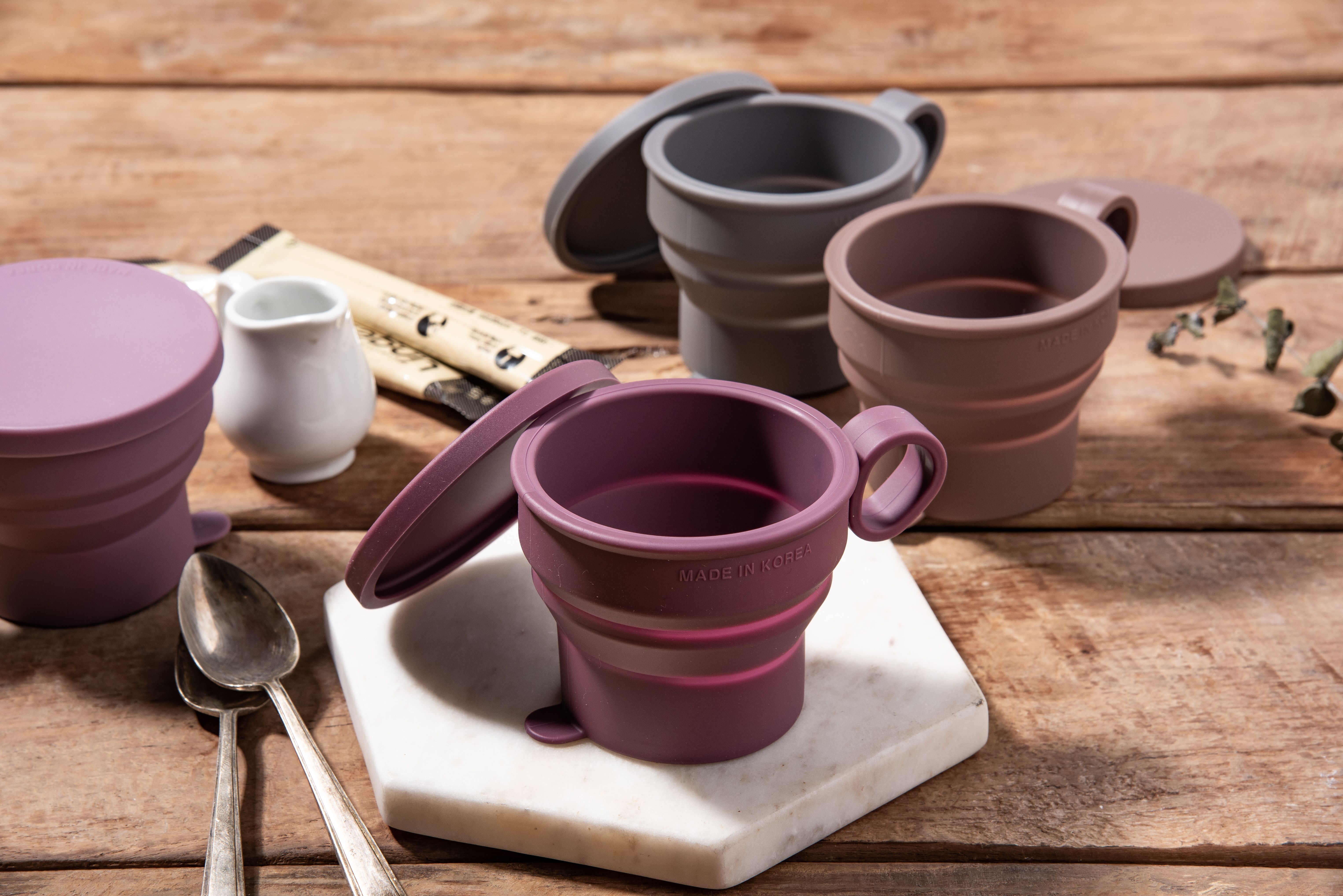 Силиконовая складная кружка с ручкой KF Pastel (КФ Пастель) от компании "Кореал - Настоящая Корея"