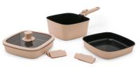 Набор посуды BoOhgle (БоОголь) (бежевый) 5 в 1 со съемной ручкой c керамическим покрытием от компании "Кореал - Настоящая Корея"