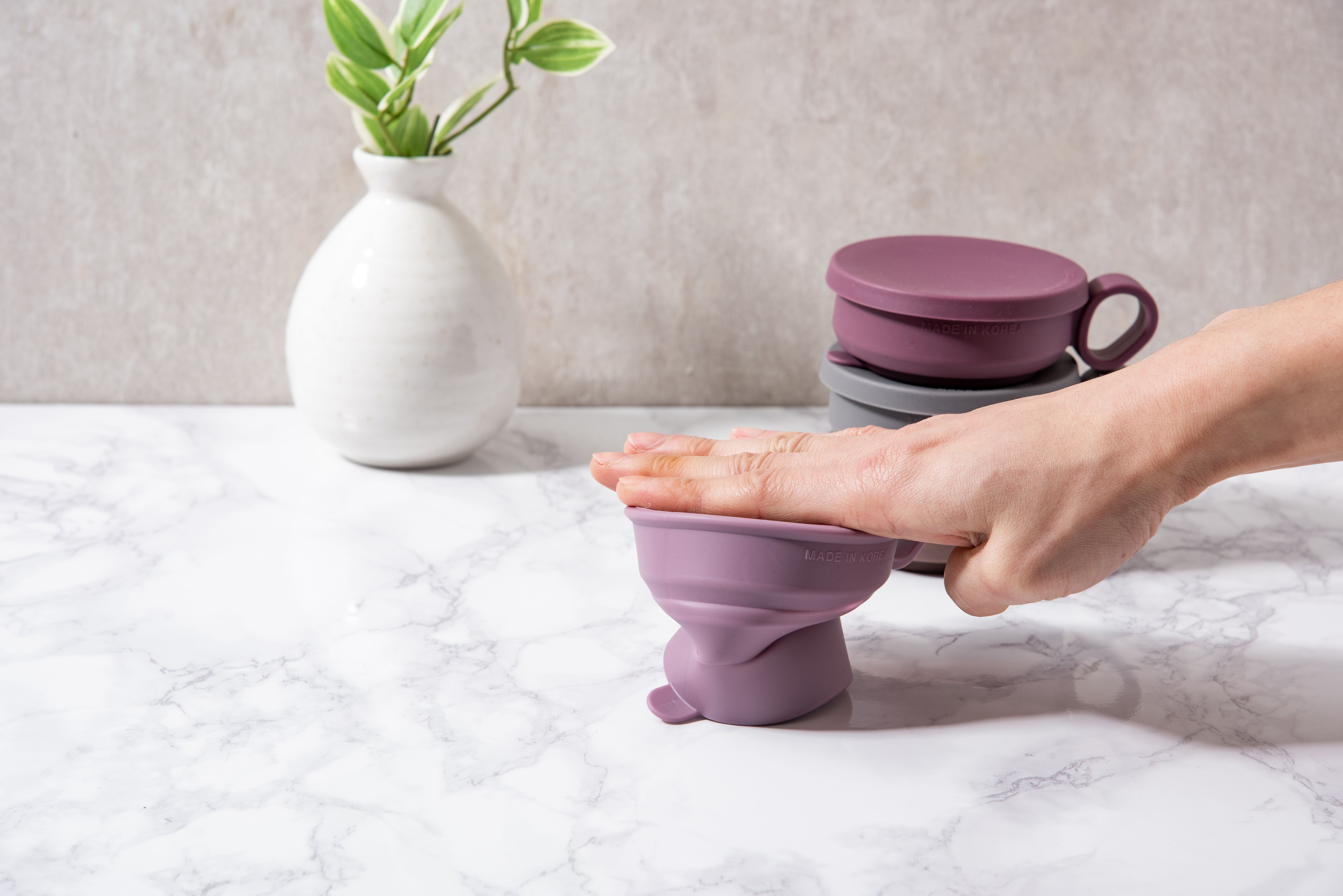 Силиконовая складная кружка с ручкой KF Pastel (КФ Пастель) от компании "Кореал - Настоящая Корея"