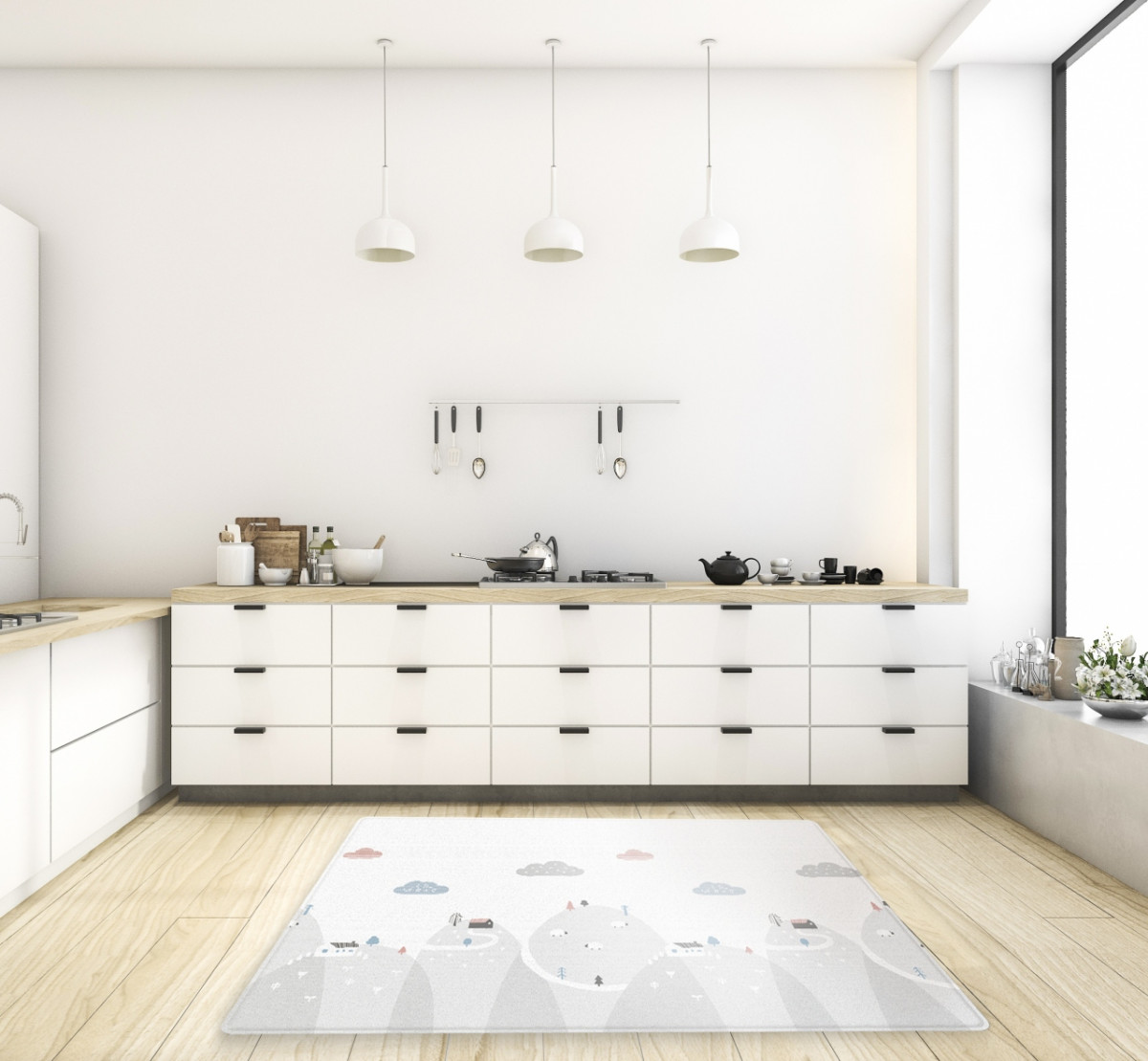 Двухсторонний коврик 190x130x1.2 см, Монстера/Холмы от компании "Кореал - Настоящая Корея"