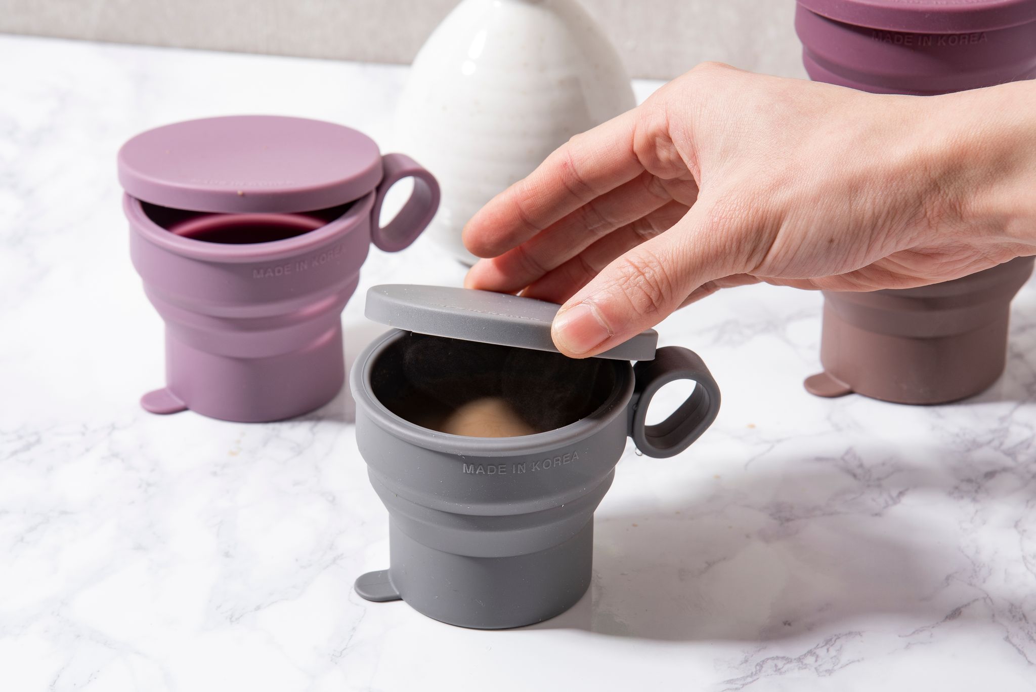 Силиконовая складная кружка с ручкой KF Pastel (КФ Пастель) от компании "Кореал - Настоящая Корея"