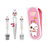 Набор детских столовых приборов 4 предмета "ДРУЗЬЯ КРОЛЬЧАТА" от компании "Кореал - Настоящая Корея"