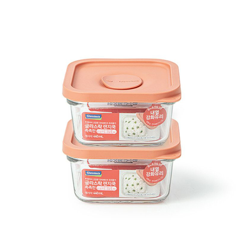 Стеклянный контейнер Glasslock (Стеклянный замок) 440 мл. (слоновая кость/розовый) от компании "Кореал - Настоящая Корея"