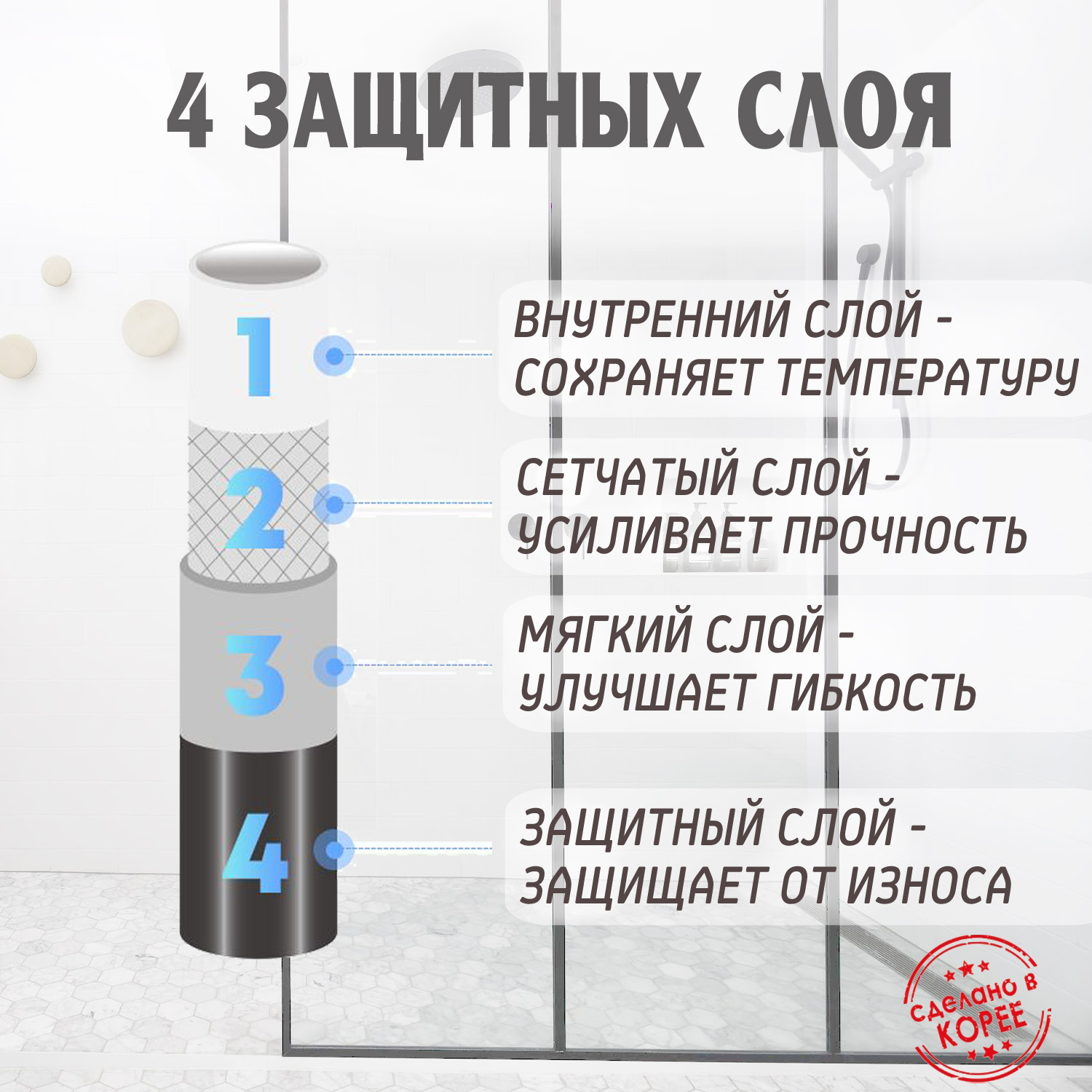 Шланг для душа в ванную (розовый) от компании "Кореал - Настоящая Корея"