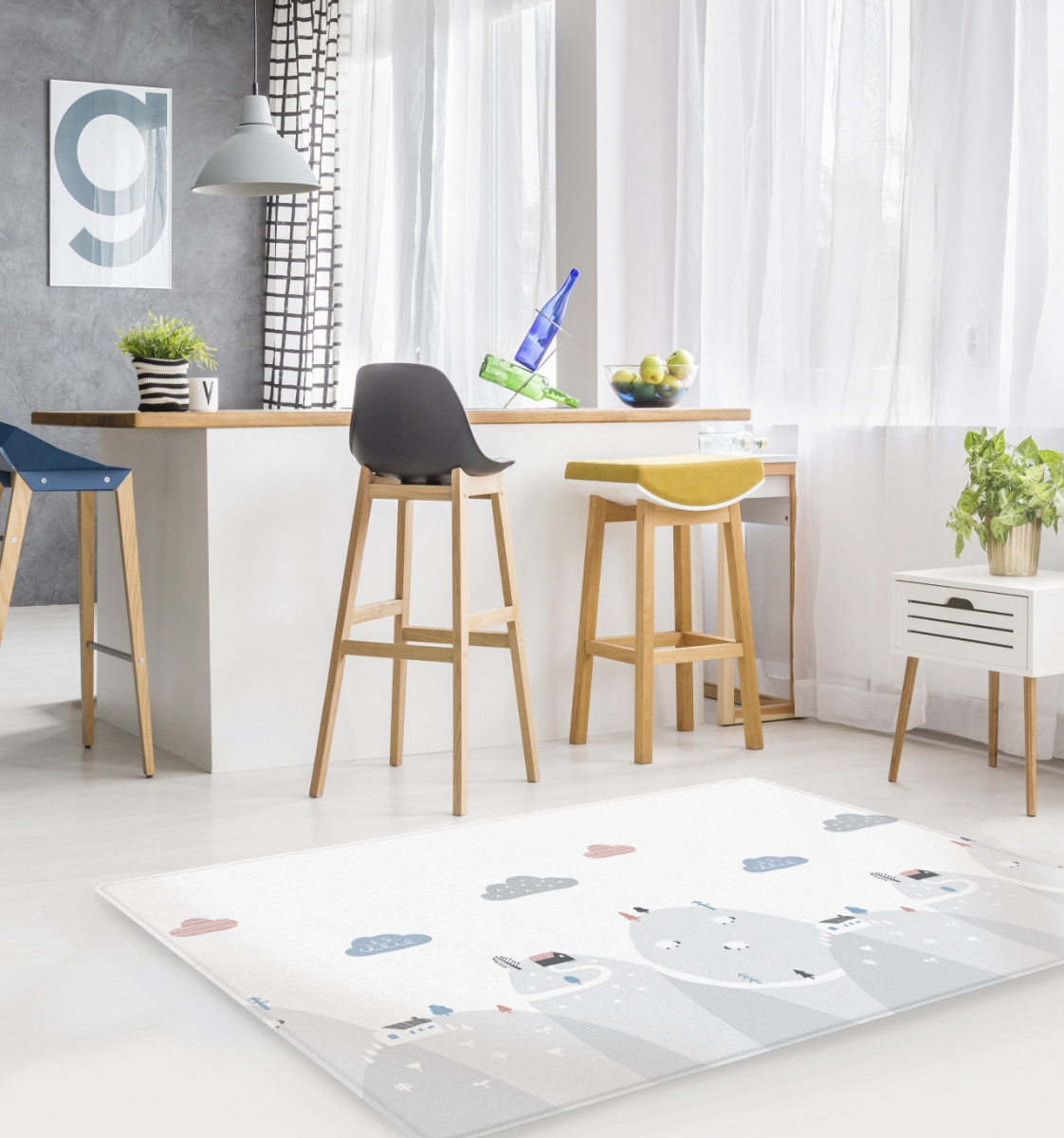 Двухсторонний коврик 190x130x1.2 см, Монстера/Холмы от компании "Кореал - Настоящая Корея"