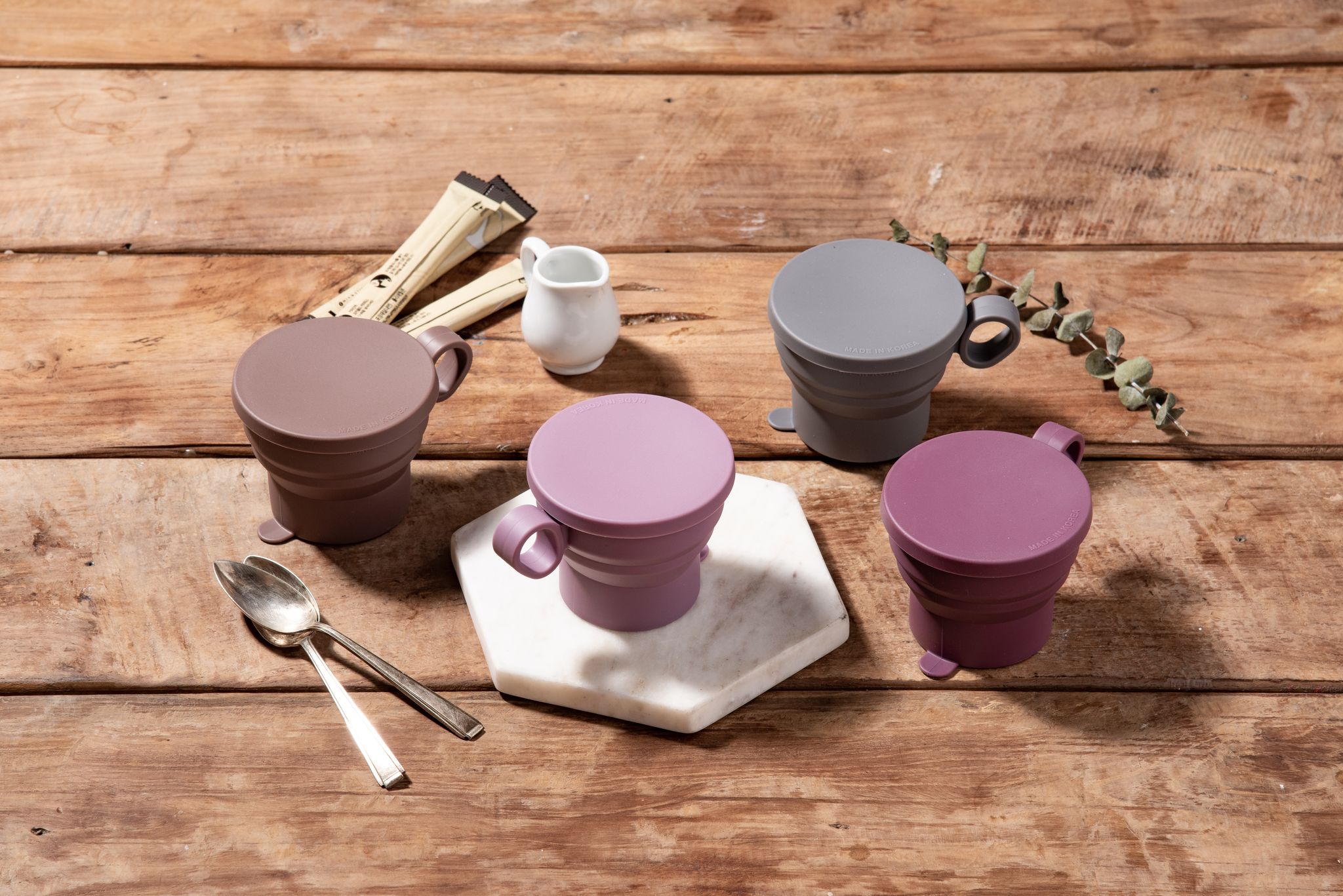 Силиконовая складная кружка с ручкой KF Pastel (КФ Пастель) от компании "Кореал - Настоящая Корея"