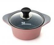 Кастрюля 1 л. Ecoramic (Экологичный) 16 см (розовая) с каменным антипригарным покрытием с крышкой от компании "Кореал - Настоящая Корея"
